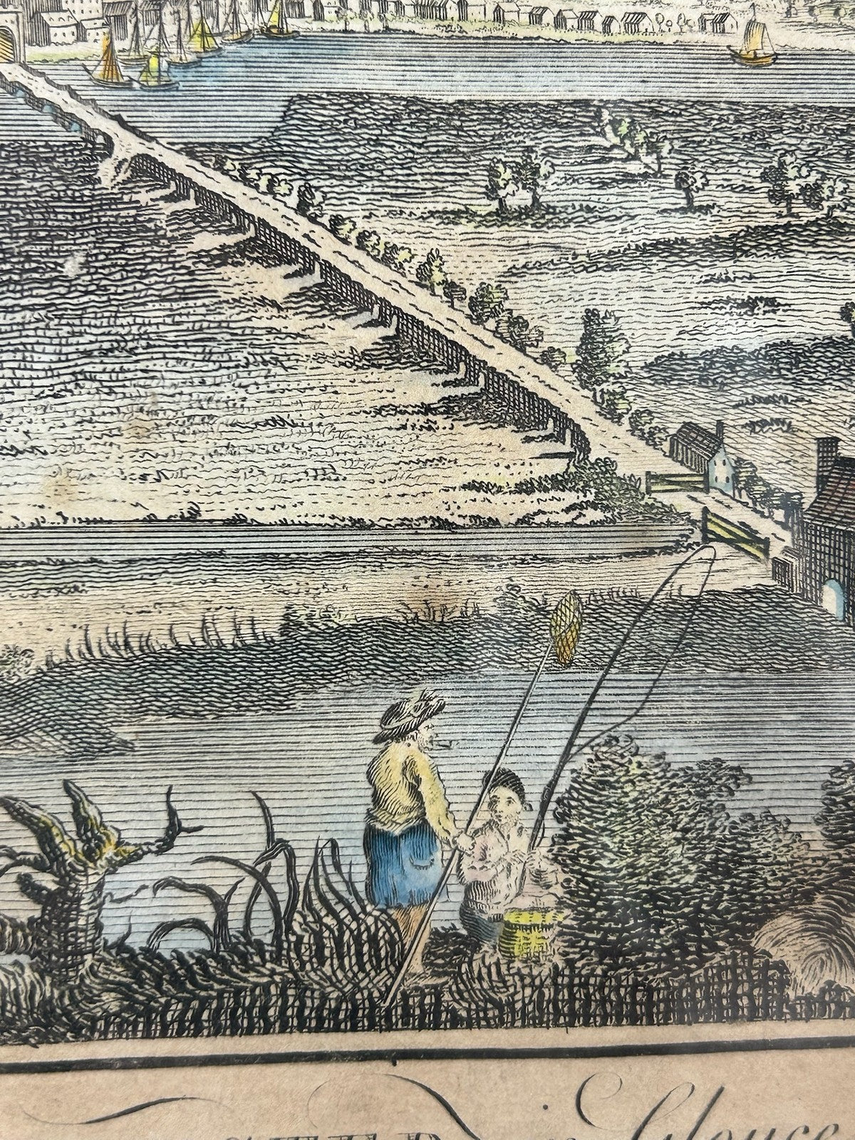 Perspective View of the City of Gloucester 18thC Hand Coloured Engraving Framed5