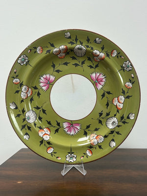 Antique Spode Green Ground Plate Hand Painted Pink White Flowers c1800 Impressed