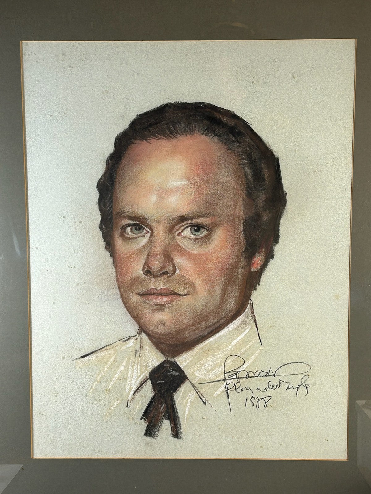 Large Signed Pastel Portrait of a Gentleman Dated 1988 Framed Original Drawing1