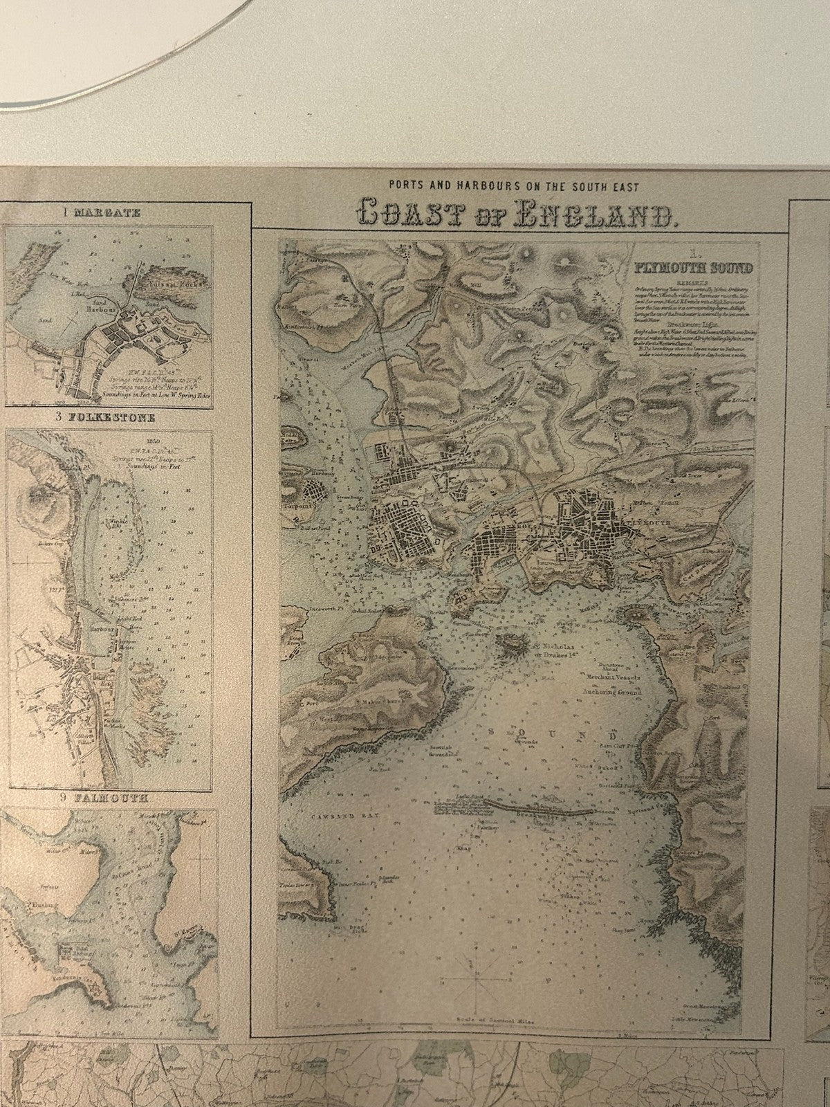 Ports and Harbours South East Coast of England Antique Map Plymouth Portsmouth1