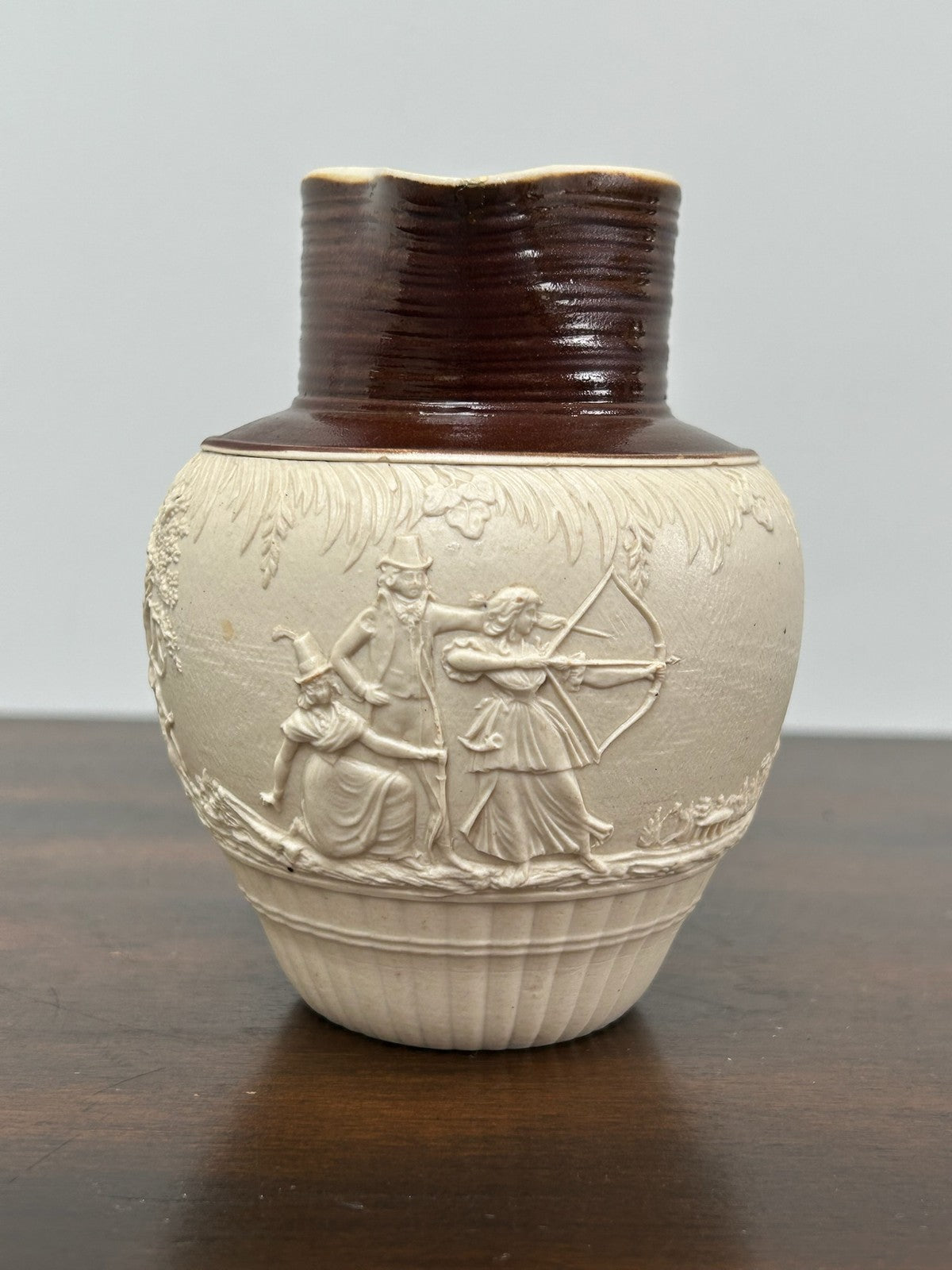 Antique Turner Stoneware Jug c1800 Sprigged Sporting Scene Georgian Drabware1