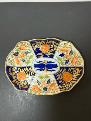 Antique English Porcelain Imari Oval Dish Old Japan Pattern Cobalt Gilt 26cm