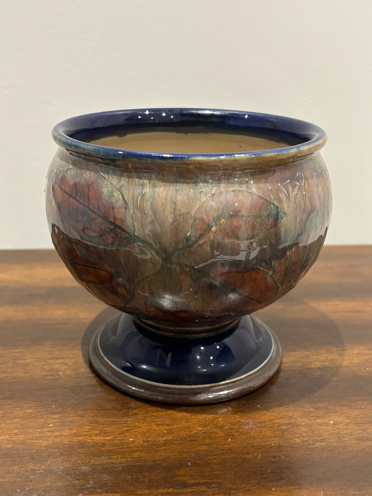 Royal Doulton Lambeth Stoneware Footed Bowl Mottled Glaze3