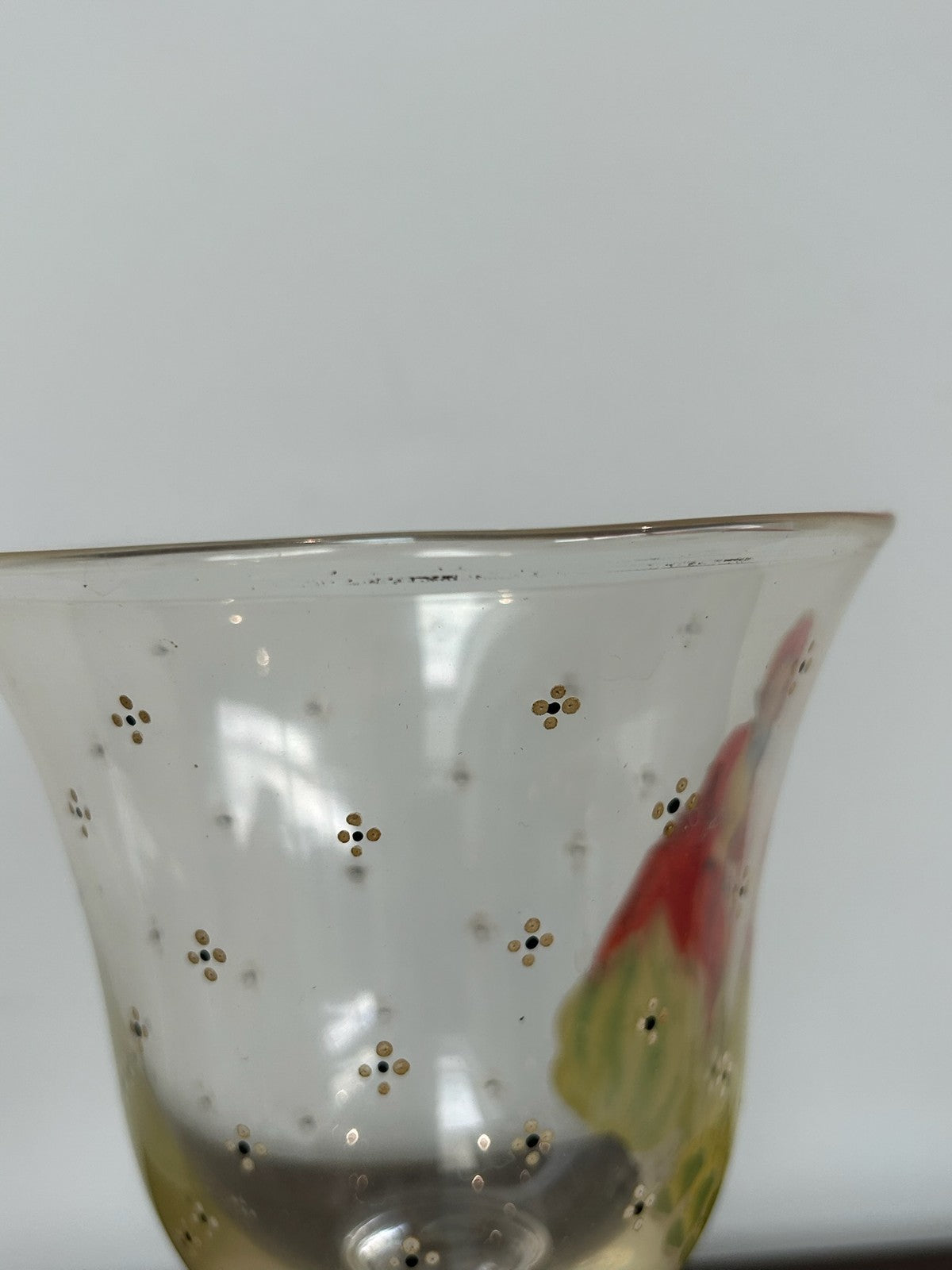 Antique Hand Painted Glass Goblet Lady in Crinoline Dress 19cm Pontil Mark4