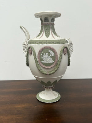 Wedgwood Tricolour Jasper Vase Satyr Masks Green Lilac White 19th Century