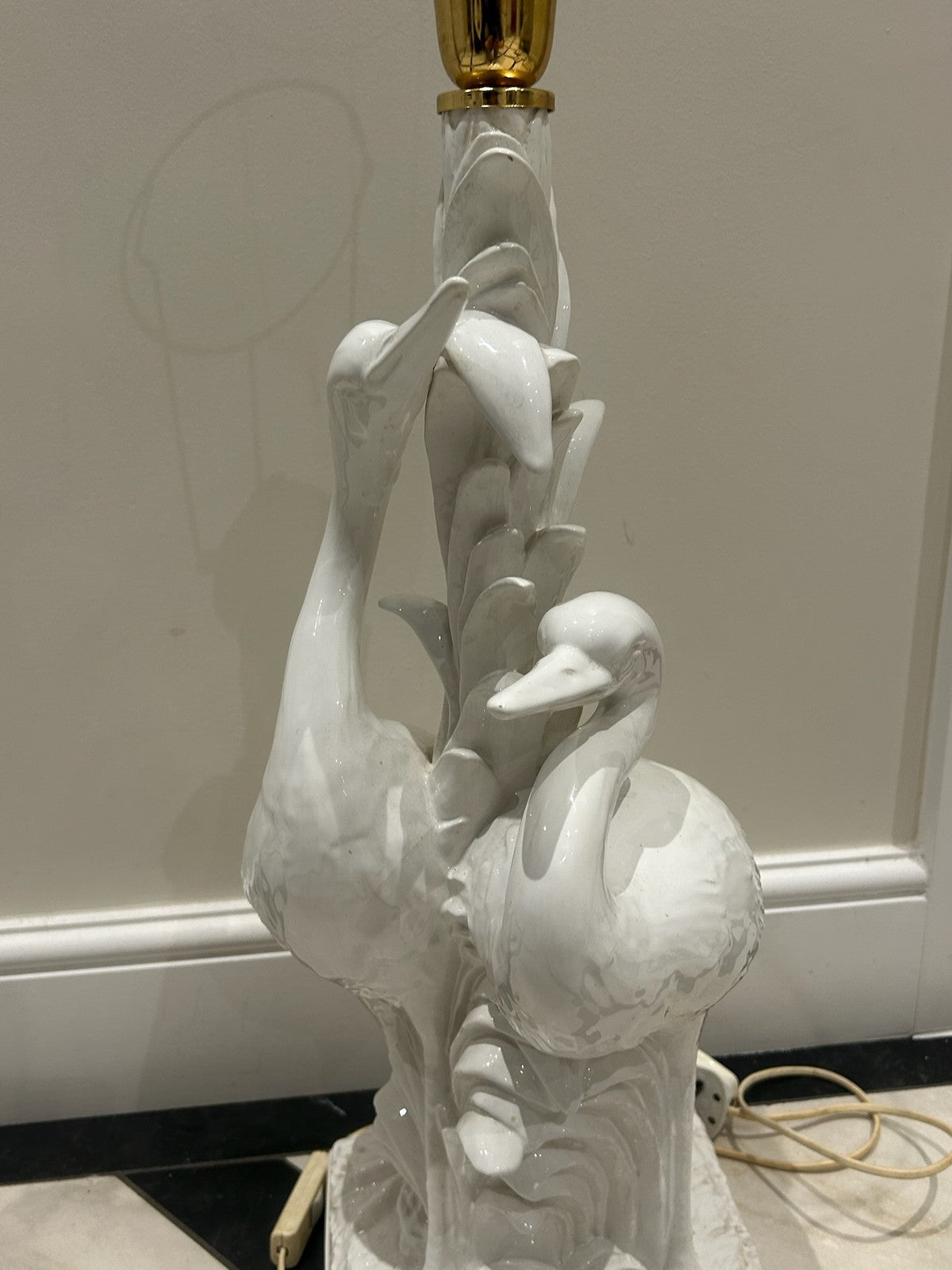 Vintage Italian Chinoiserie White Heron Bird Table Lamp Hollywood Regency 81cm10