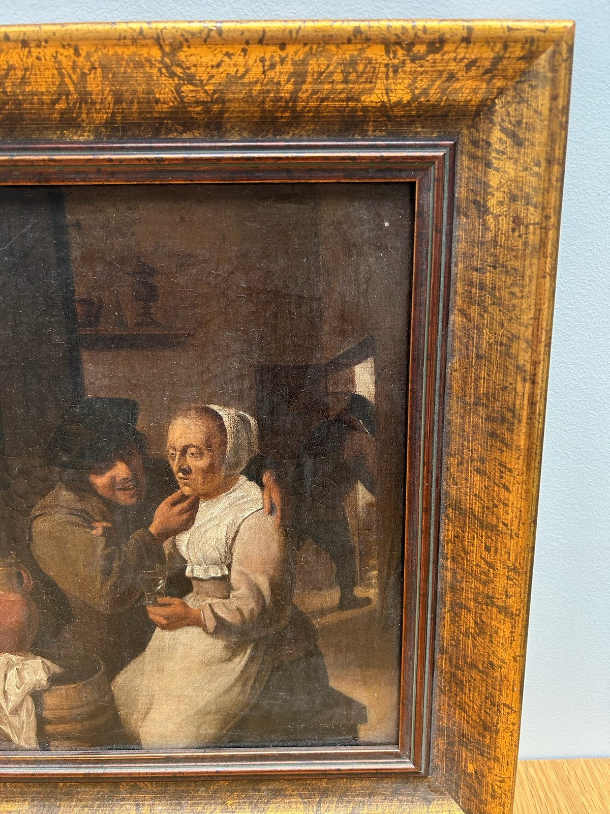 Antique Oil Painting Dutch Flemish School Tavern Scene Manner of Teniers Framed9