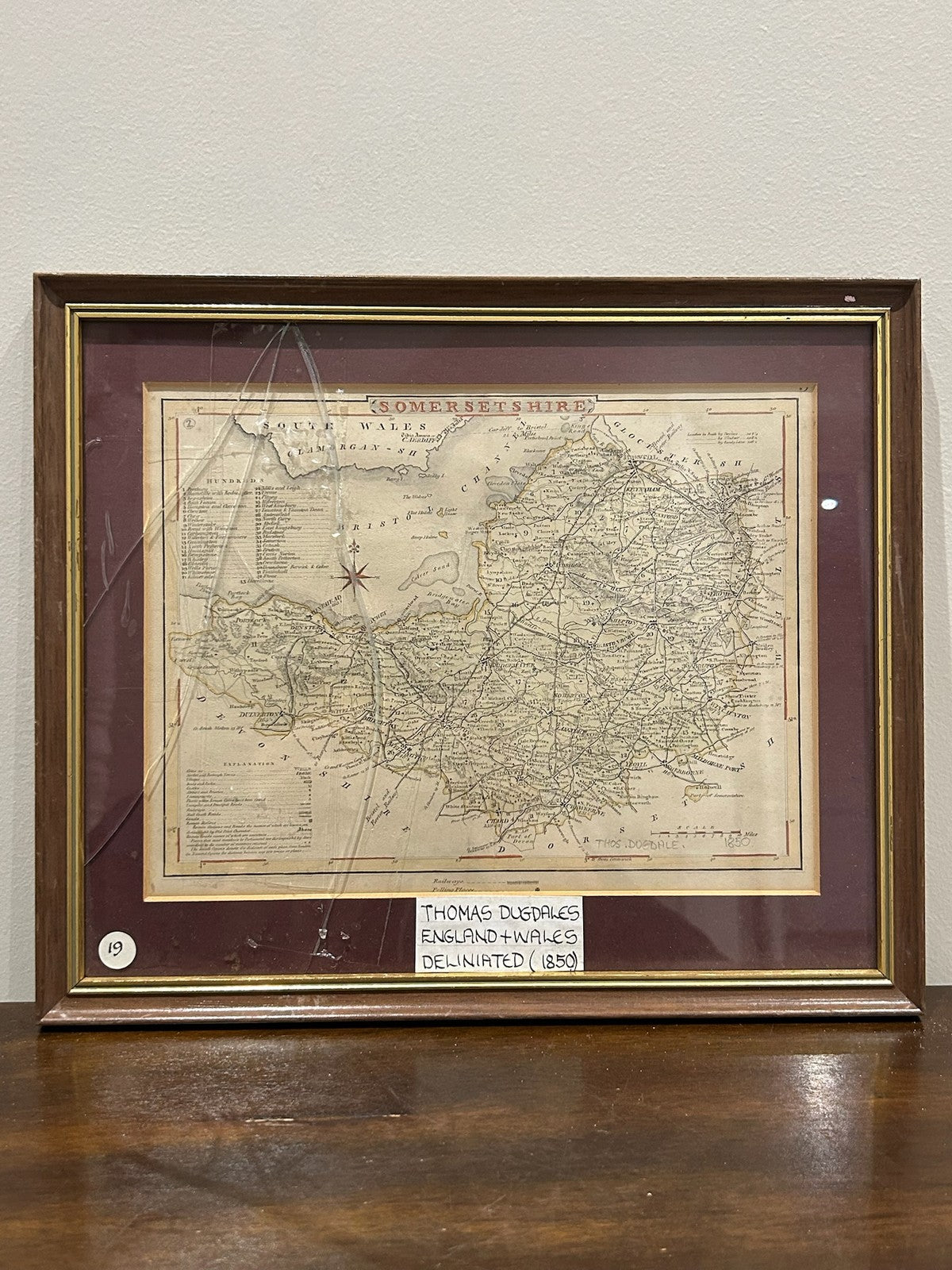 Antique Thomas Dugdale Somersetshire Somerset Map c1850 Hand Coloured Framed0