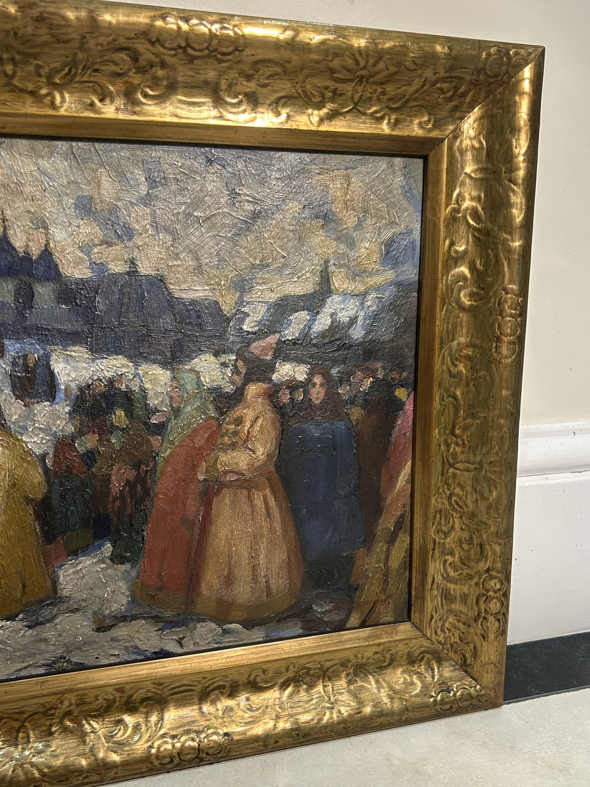 Antique Oil Painting "Going to Church" Russian Scene — Rasumov5