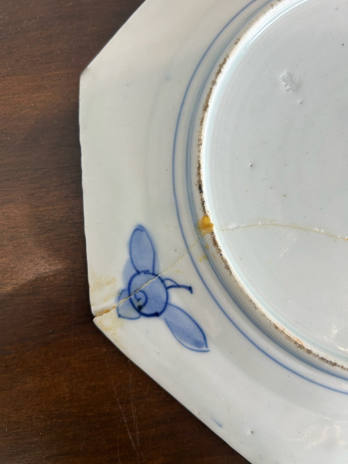 Japanese Hand Painted 8 Sided Plate c.1900 Asian Decorative Art 6.75" Repaired6