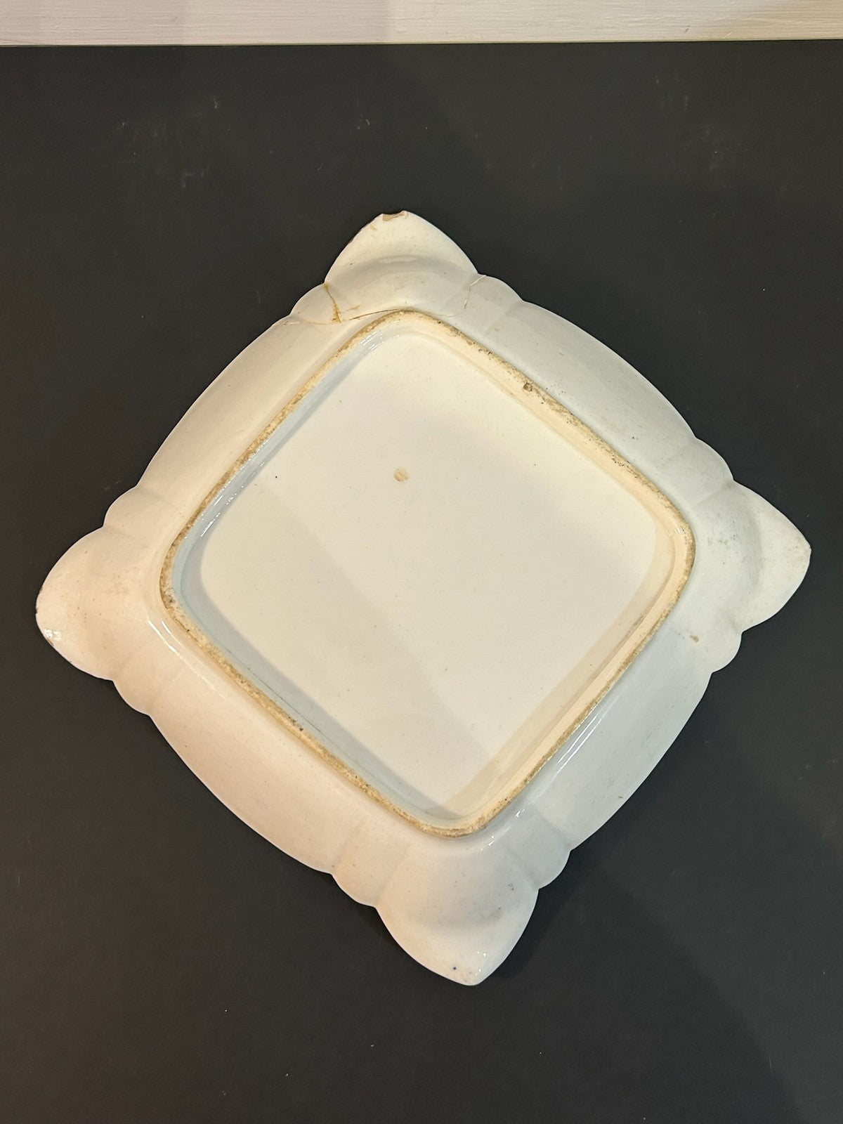 Antique English Porcelain Square Dish Cobalt Gilt Hand Painted Flowers A/F7