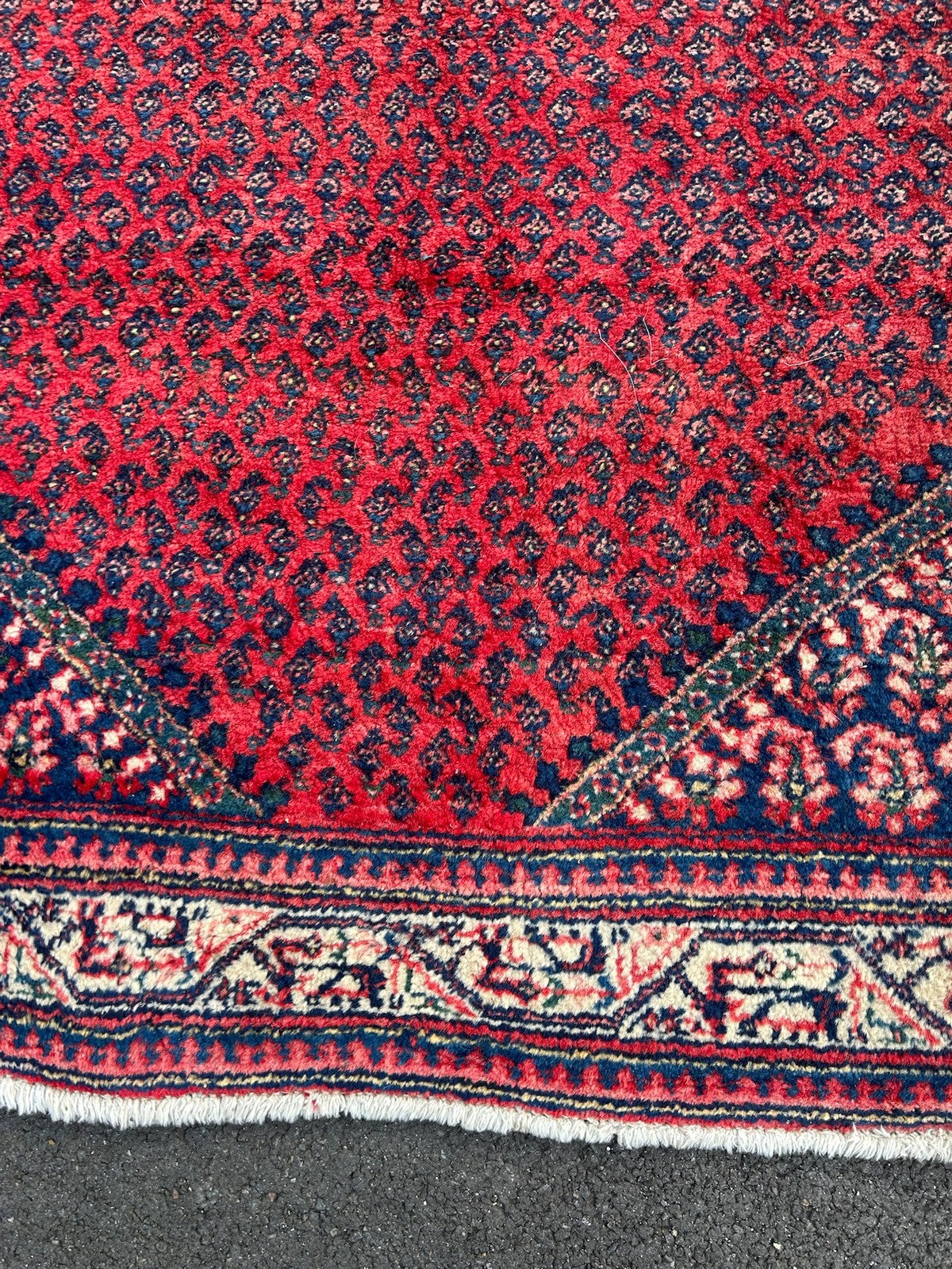 Antique Oriental Hand Knotted Boteh Mir Wool Rug Red Indigo NTC Label 212x135cm4