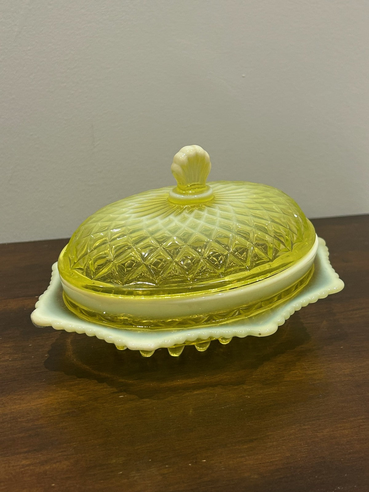 Davidson Primrose Pearline Uranium Glass Butter Cheese Dish Quilted Pillow Sham3
