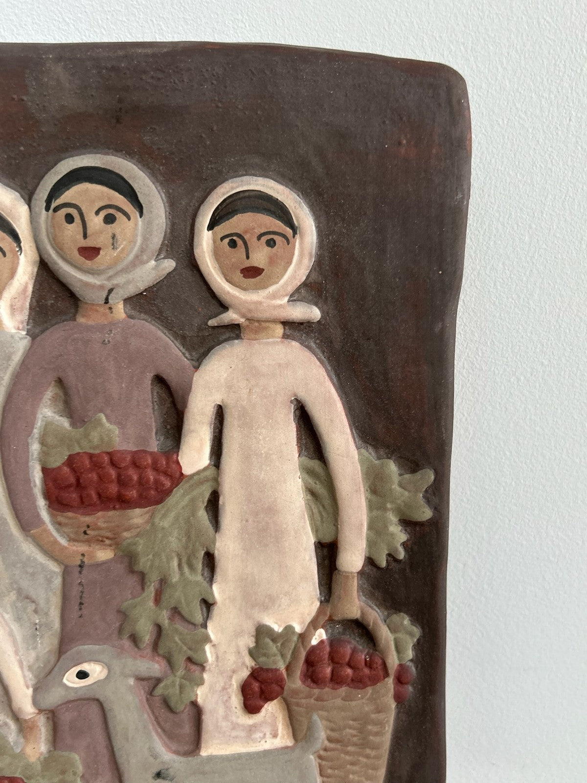 Mid Century Studio Pottery Wall Plaque Figures & Deer Scandinavian2
