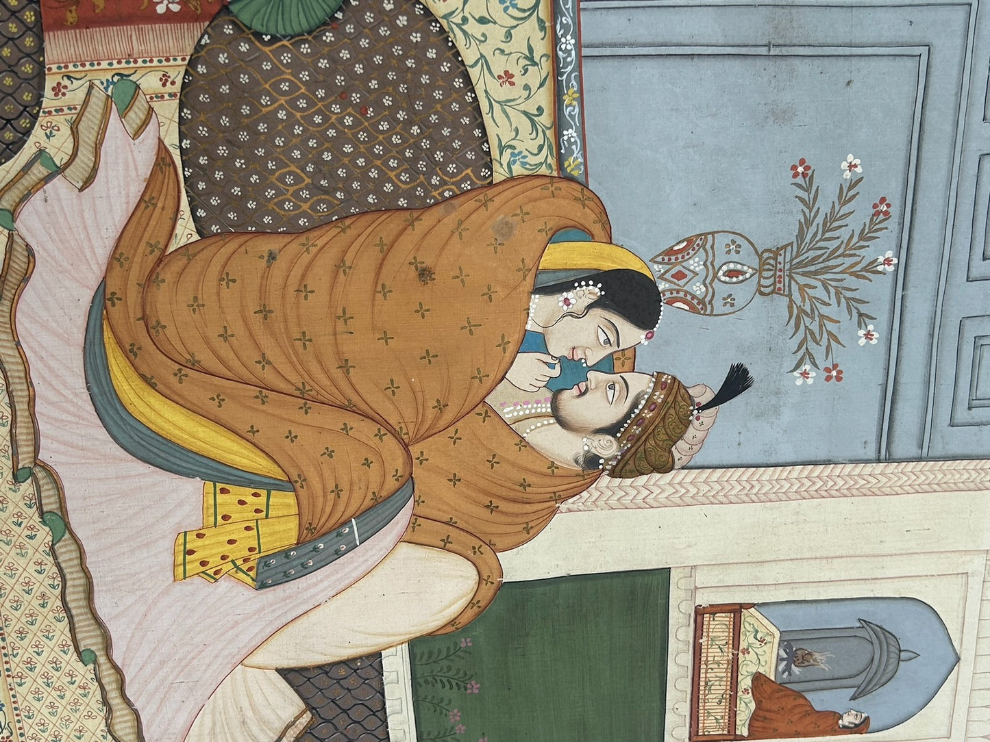 Set of 4 Framed Indian Paintings on Silk Vintage 1970s Love Scenes Large10