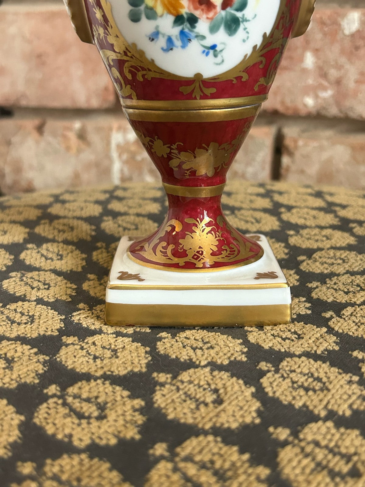 Le Tallec Paris Hand Painted Porcelain Twin Handled Urn Vase Maroon Gilt Floral16