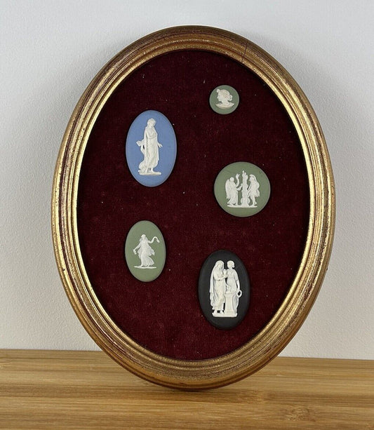 Wedgwood Plaque Framed Medallions Gold Jasperware Wall Hanging