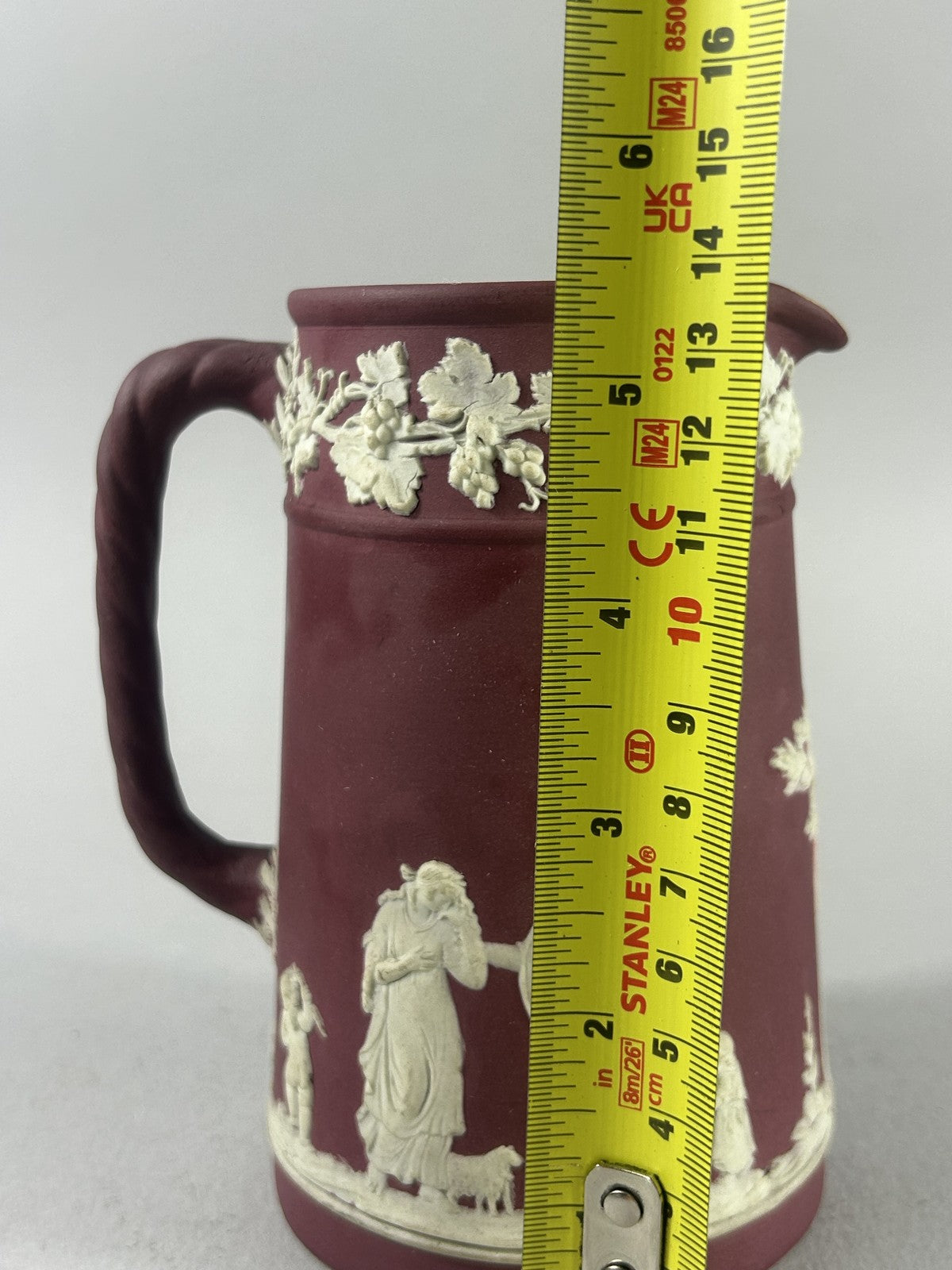 Antique Crimson Wedgwood Jasperware Classical Relief Pitcher 14cm