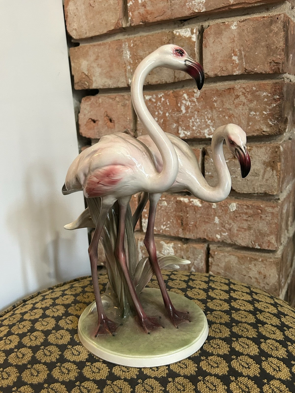 Vintage Austrian Ceramic Flamingo Group Figure Three Flamingos Made in Austria0