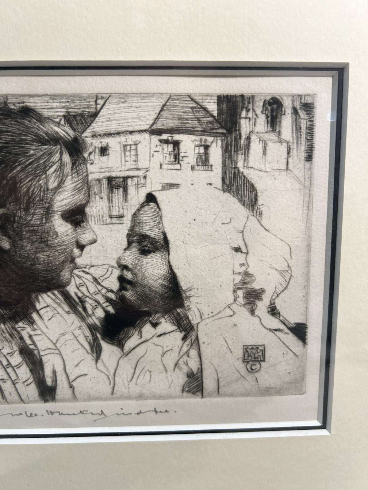 William LeeHankey — Drypoint Etching — Mother & Infant Town Square3