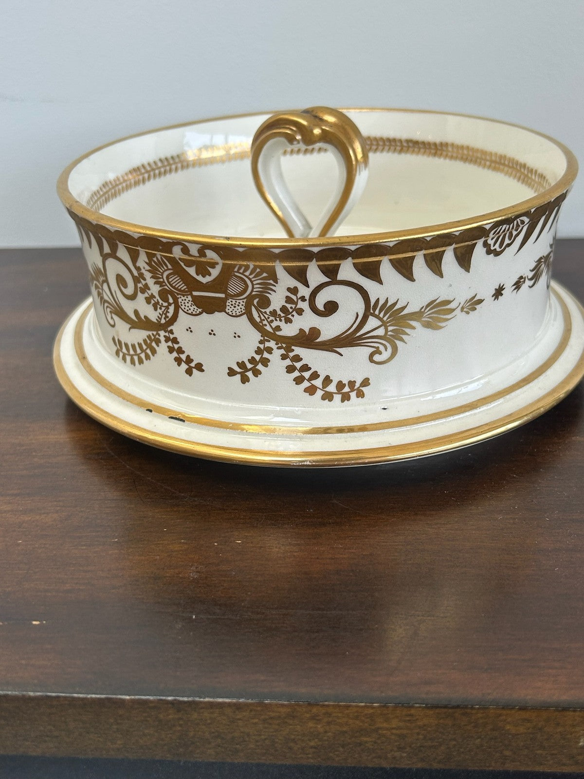 British Porcelain Ice Pail Cover / Lid Gilt & Floral Twin Handled10