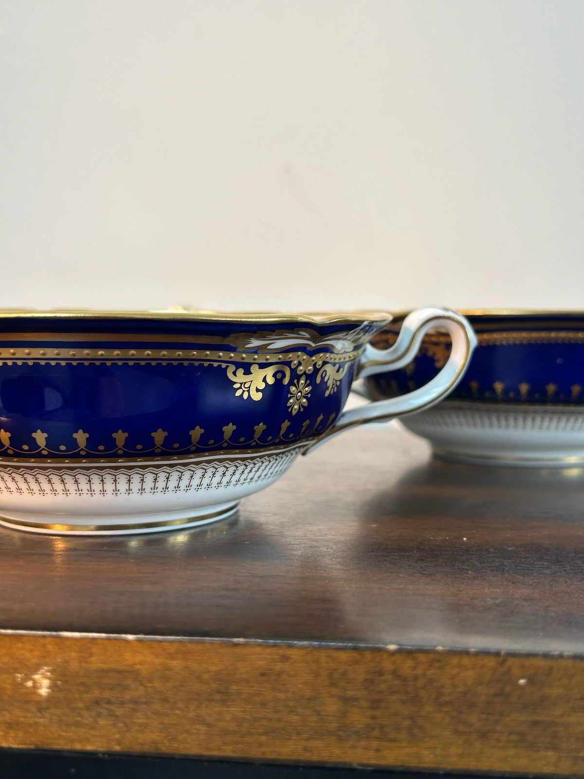Spode Lancaster R8950 Cobalt Blue Gilt Bone China Cream Soup Bowls Set of Three3