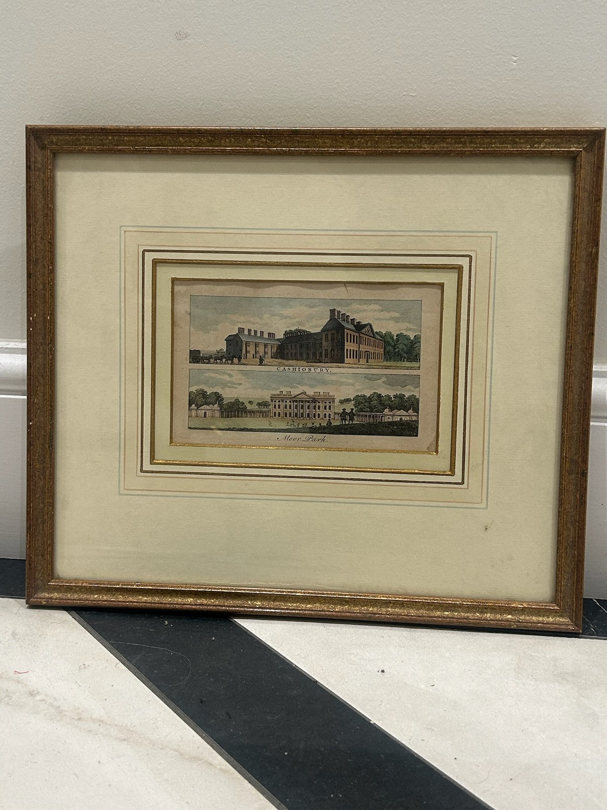 Antique Goadby Cashiobury Moor Park Hertfordshire Engraving Framed c.17732
