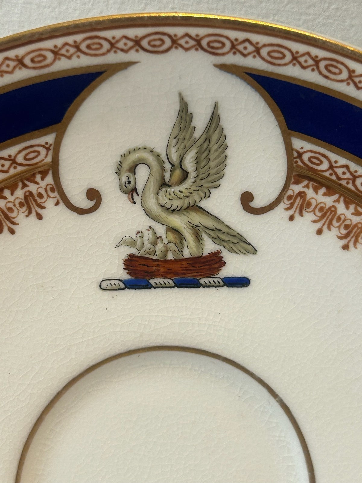 Coalport Armorial Cabinet Cup & Saucer Cobalt Blue Gilt Swan Crest c.19004