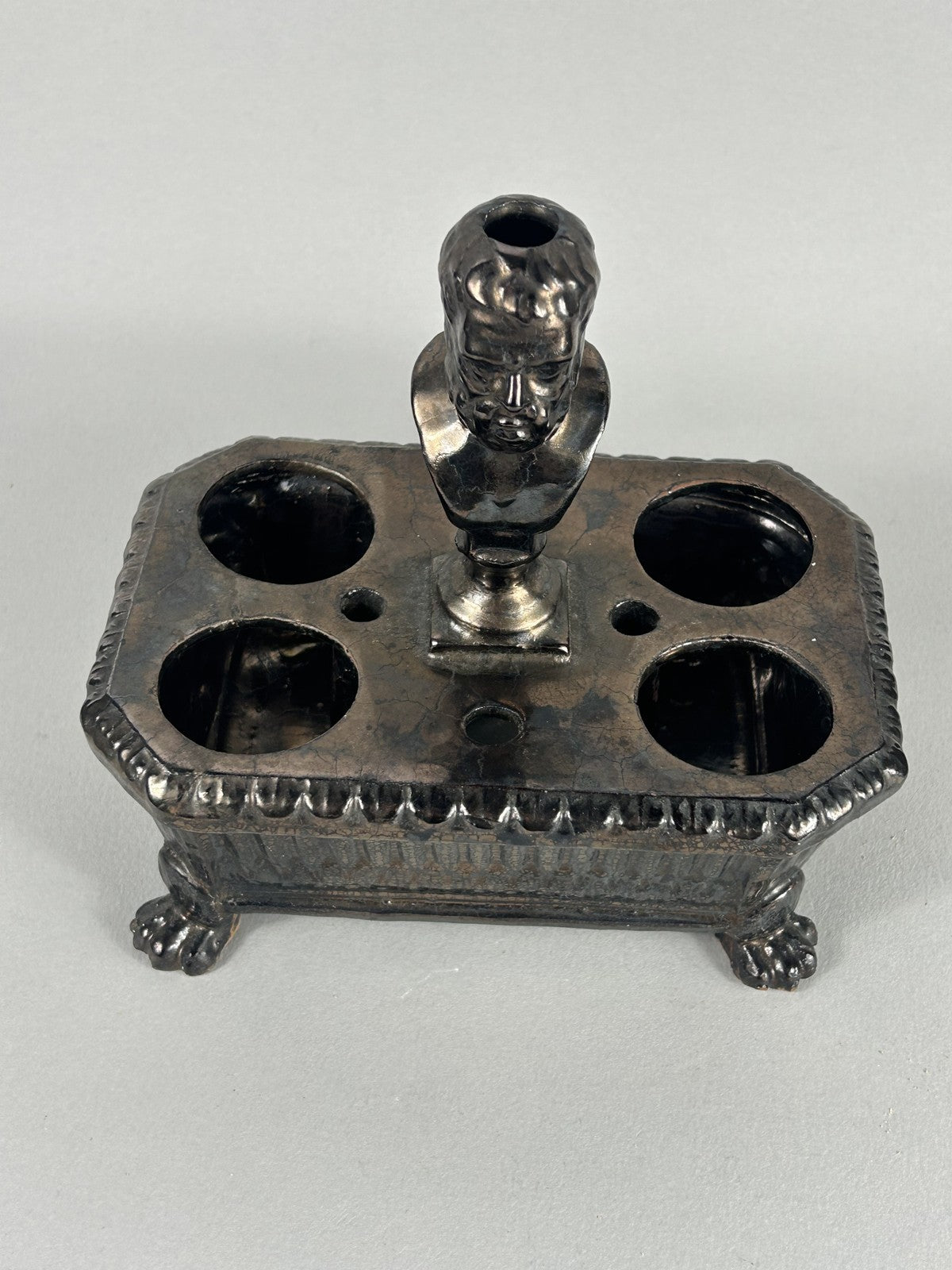 Early Staffordshire Silver Lustre Philosopher Inkstand with Four Pots