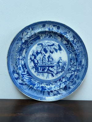 Antique Staffordshire Blue White Plate Figural Scene Poss Minton c1825 Transfer
