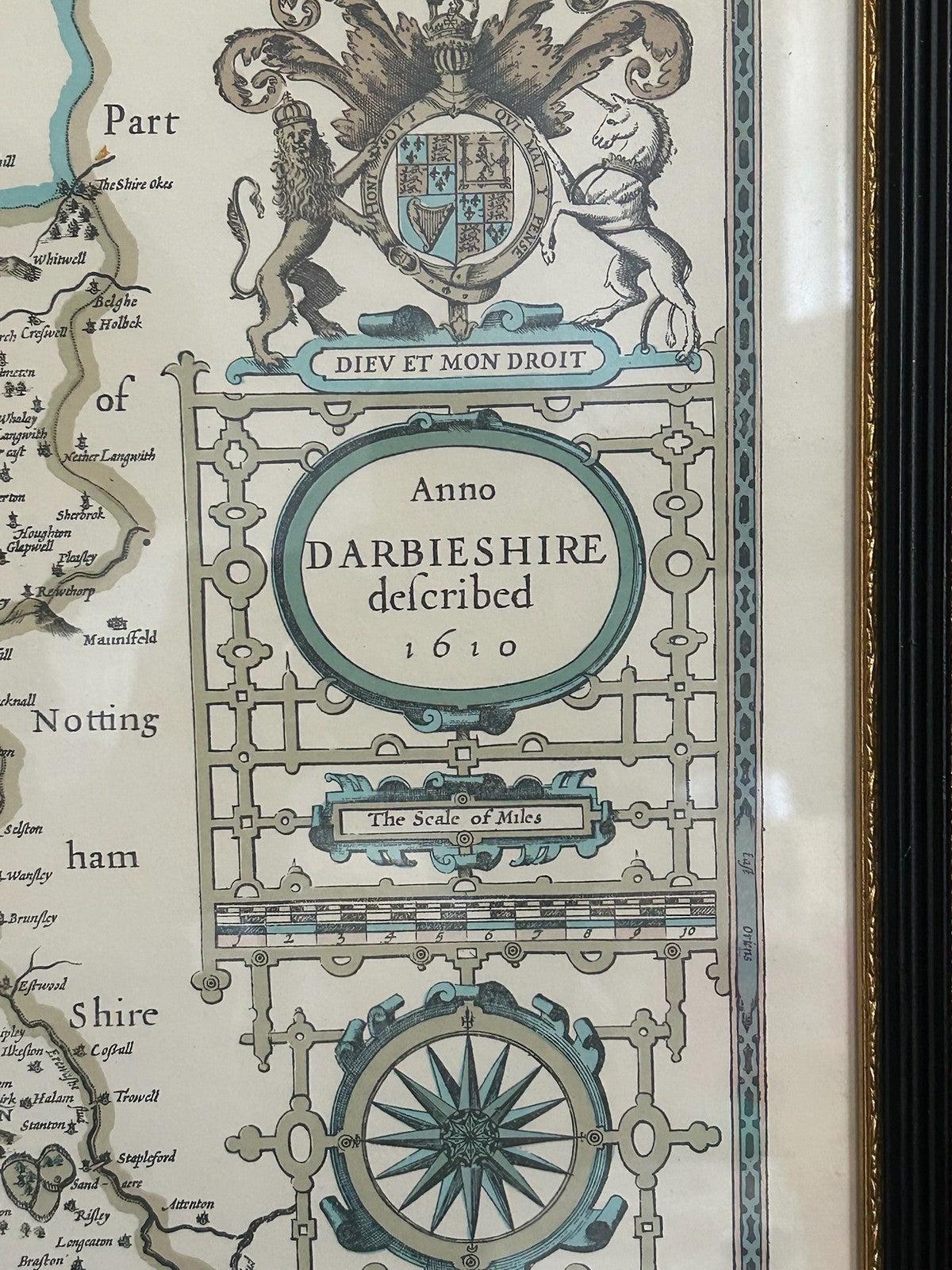 Repro John Speed Darbieshire Described 1610 Derbyshire Map Derby Buxton Framed6