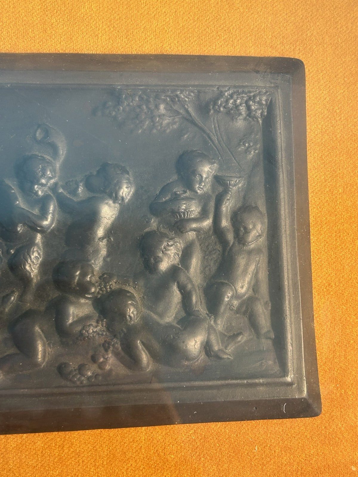 Wedgwood Black Basalt Framed Relief Plaque Putti poss. 18th C 32x285