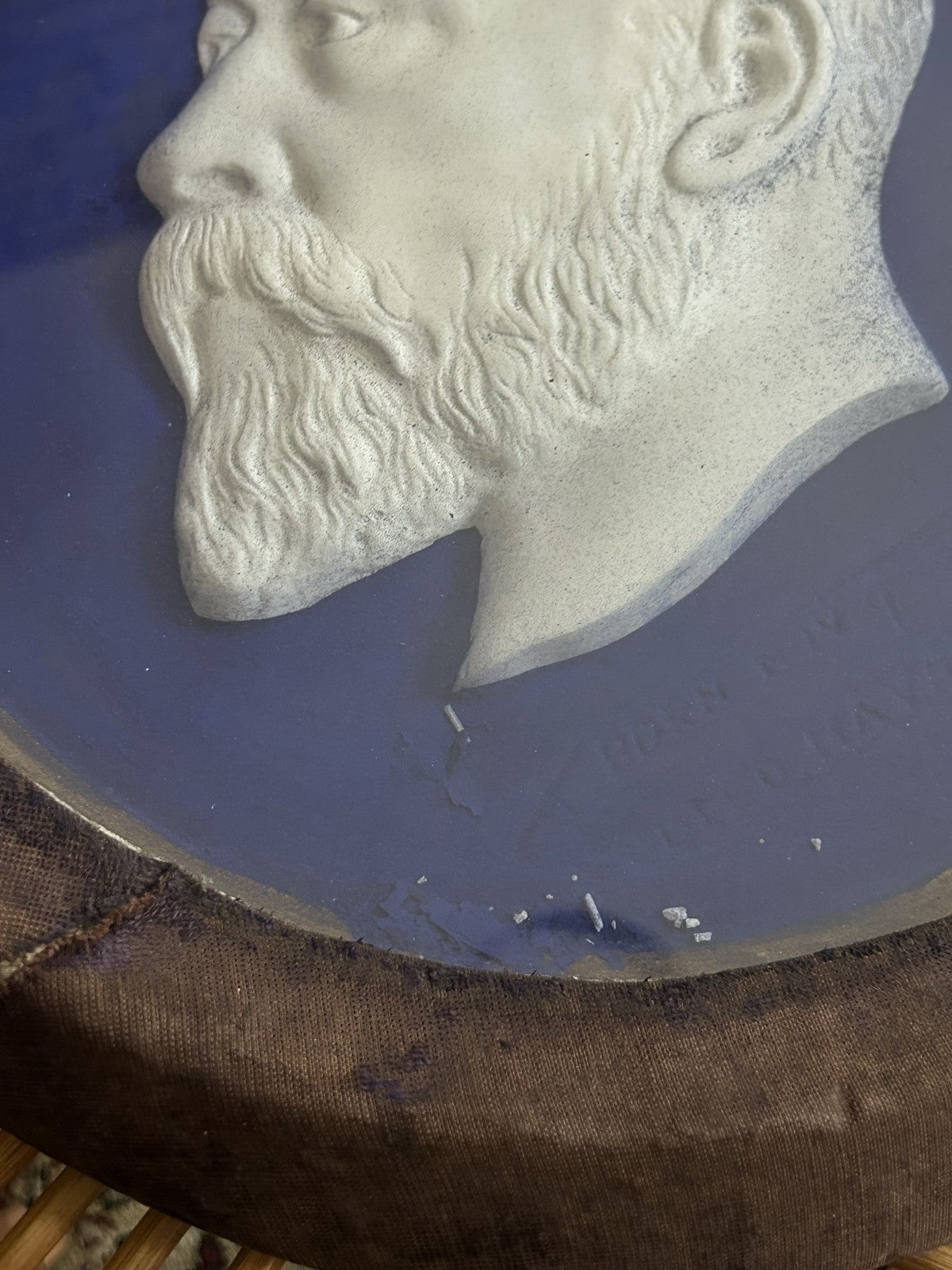 Antique Edward VII Blue Ground Relief Portrait Plaque, c.1910