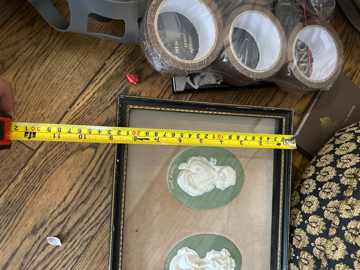 Pair Framed 18th Century Wedgwood Green Jasper Medallions Prince Princess Wales8