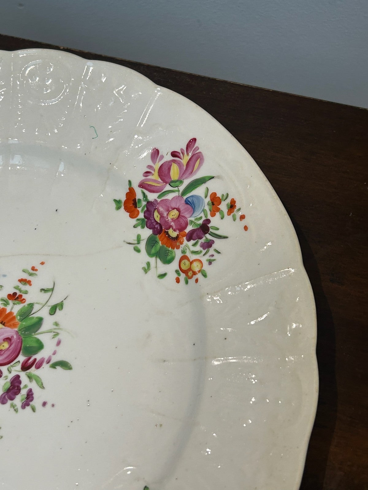 Antique Hand Painted Moulded Rim Dessert Plate Floral Bouquets Roses4