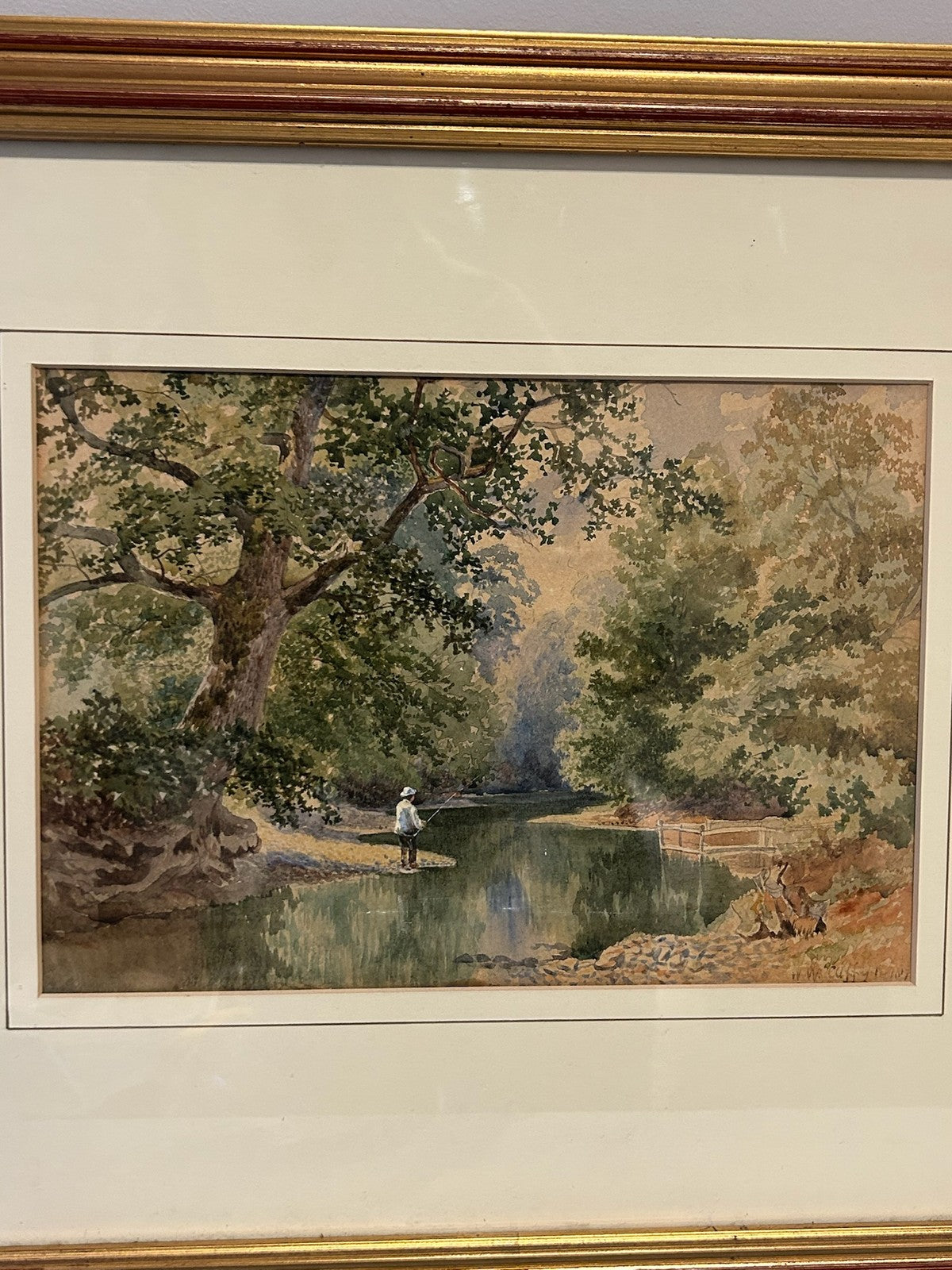 W.W. Caffyn Original Watercolour Angler on the River Ouse Sussex 1878 Framed3