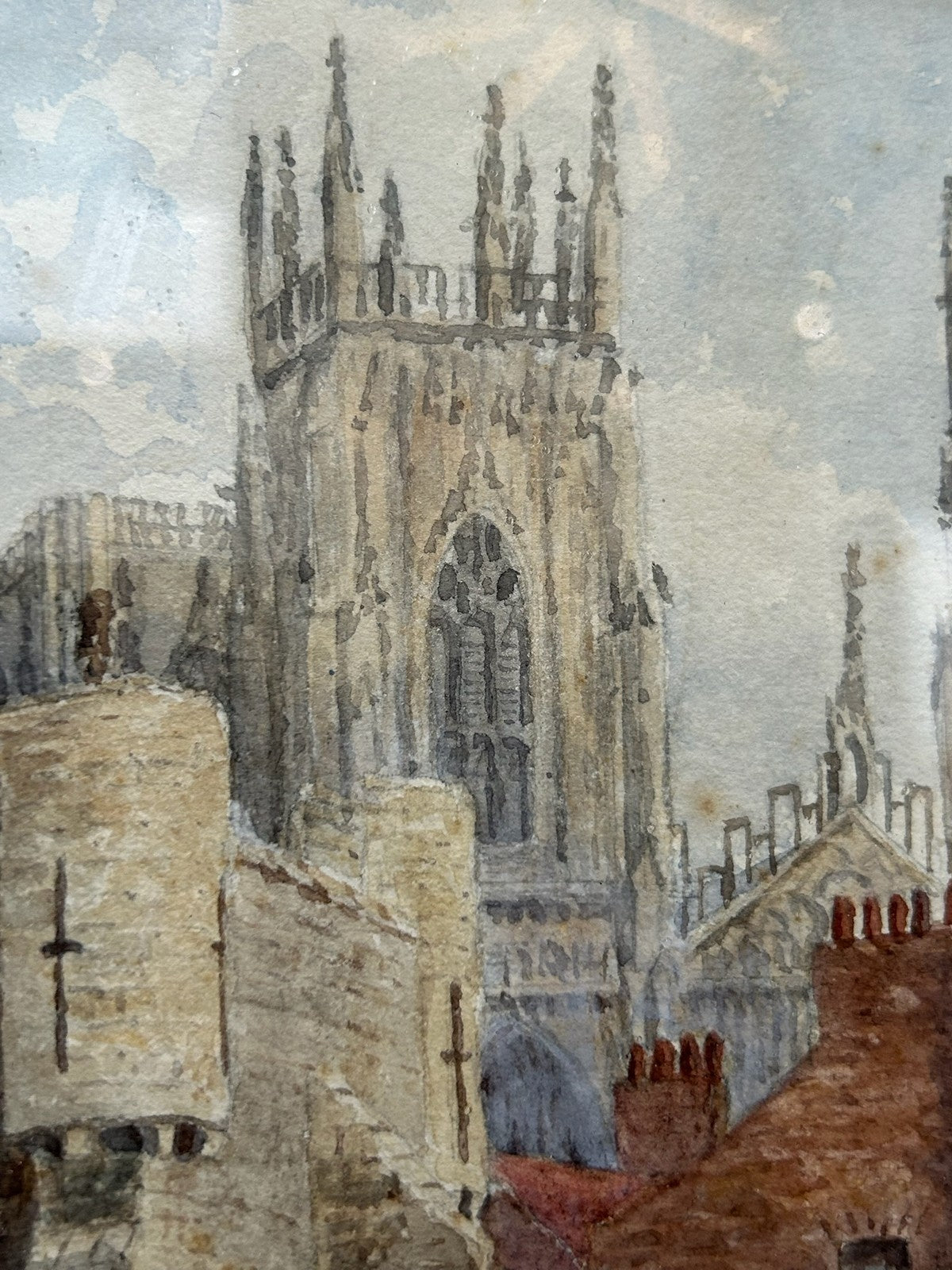 Antique Victorian Watercolour York Minster & City Walls Framed3