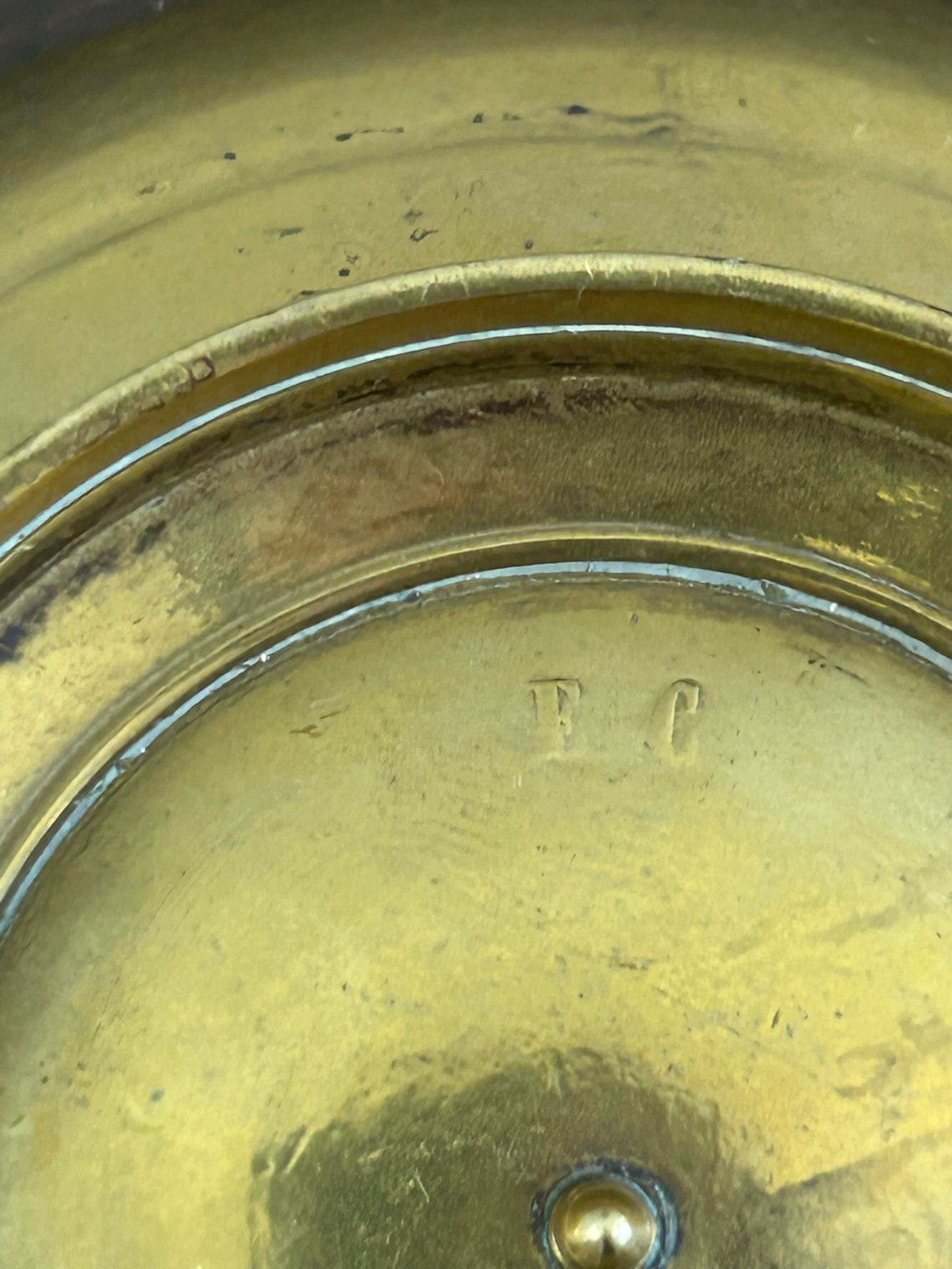 Antique French Brass Bronze Miniature Dish Marked FC Depose Trinket7