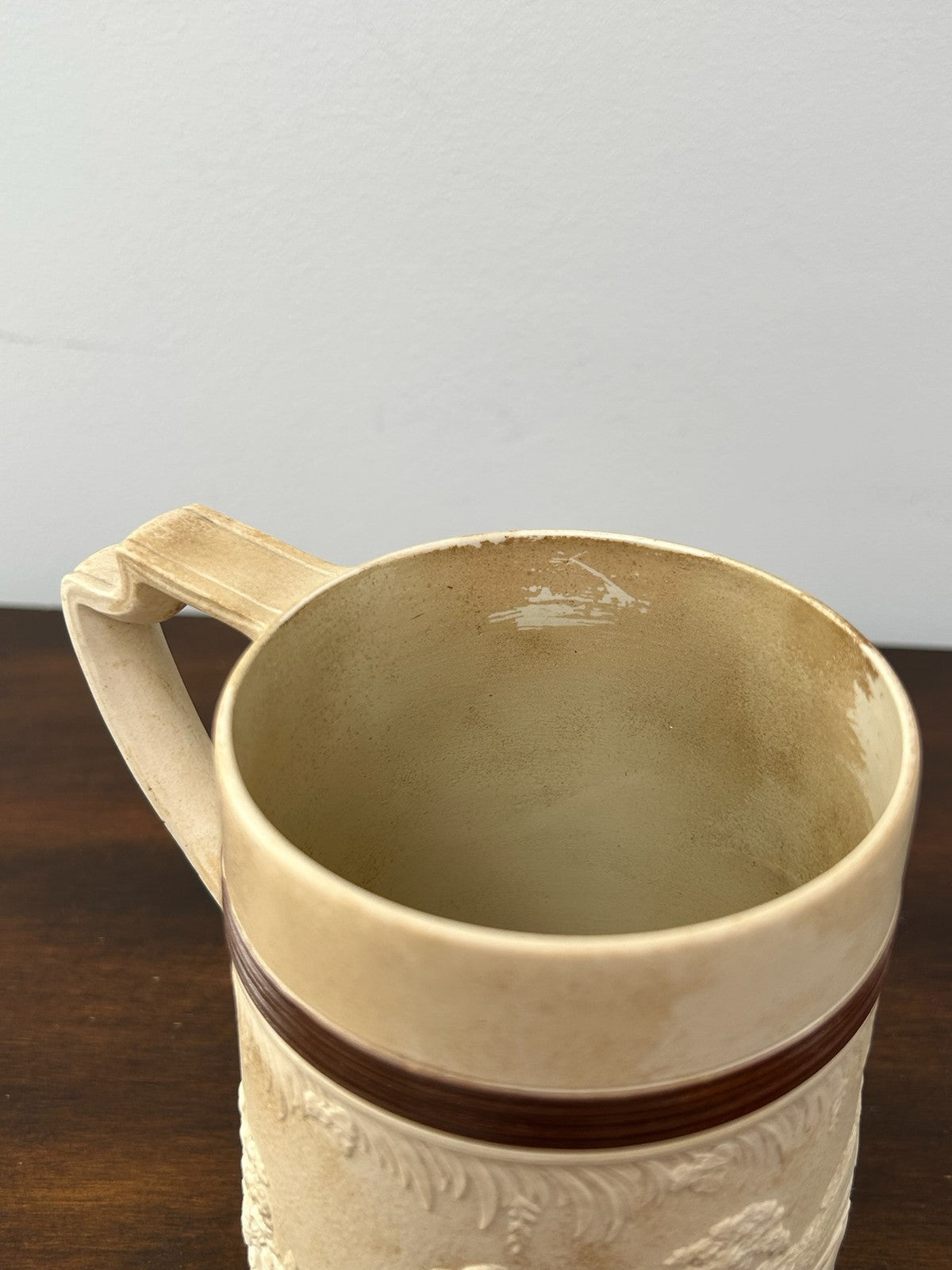 Antique Turner Stoneware Mug Tankard c1810 Sprigged Relief Georgian Drab5