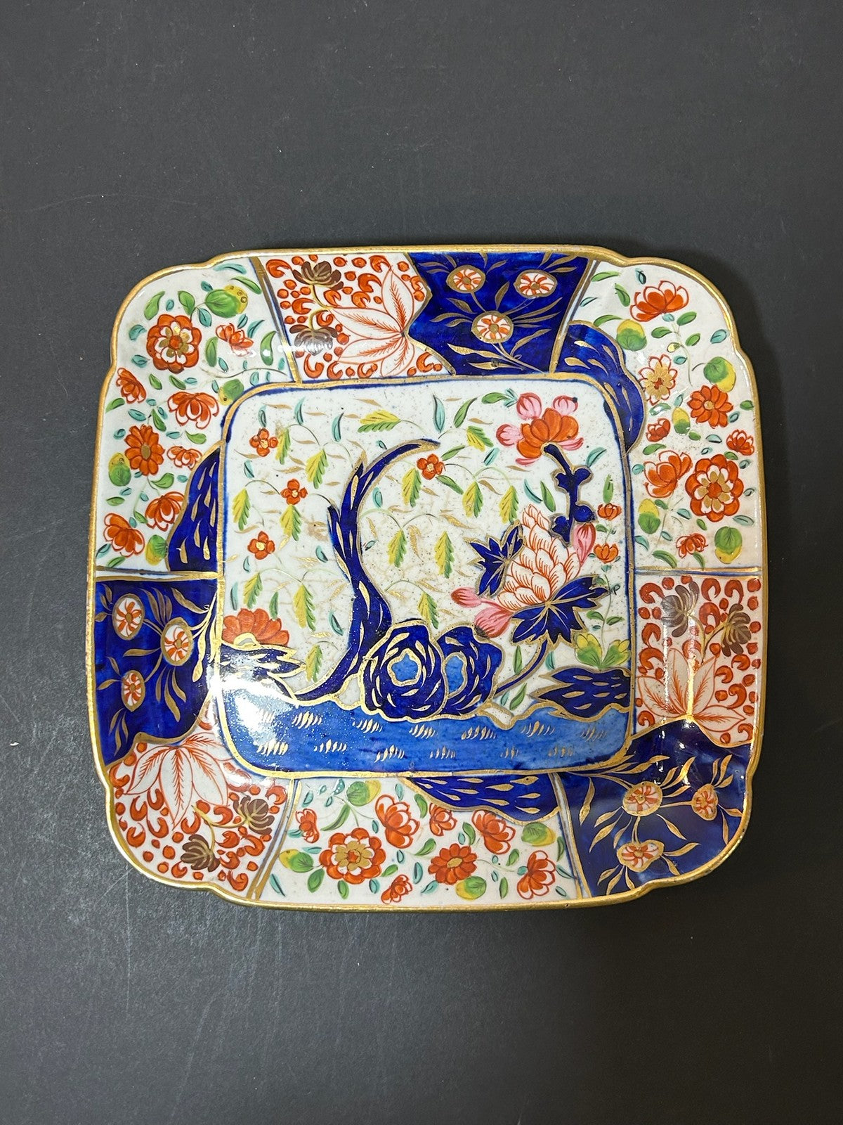 Antique Money Tree Pattern Imari Stone China Square Dish Blue Seal Mark 21cm0