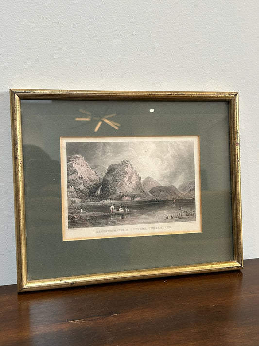 Antique Set 3 T Allom Lake District Steel Engravings Derwent Elterwater Framed0