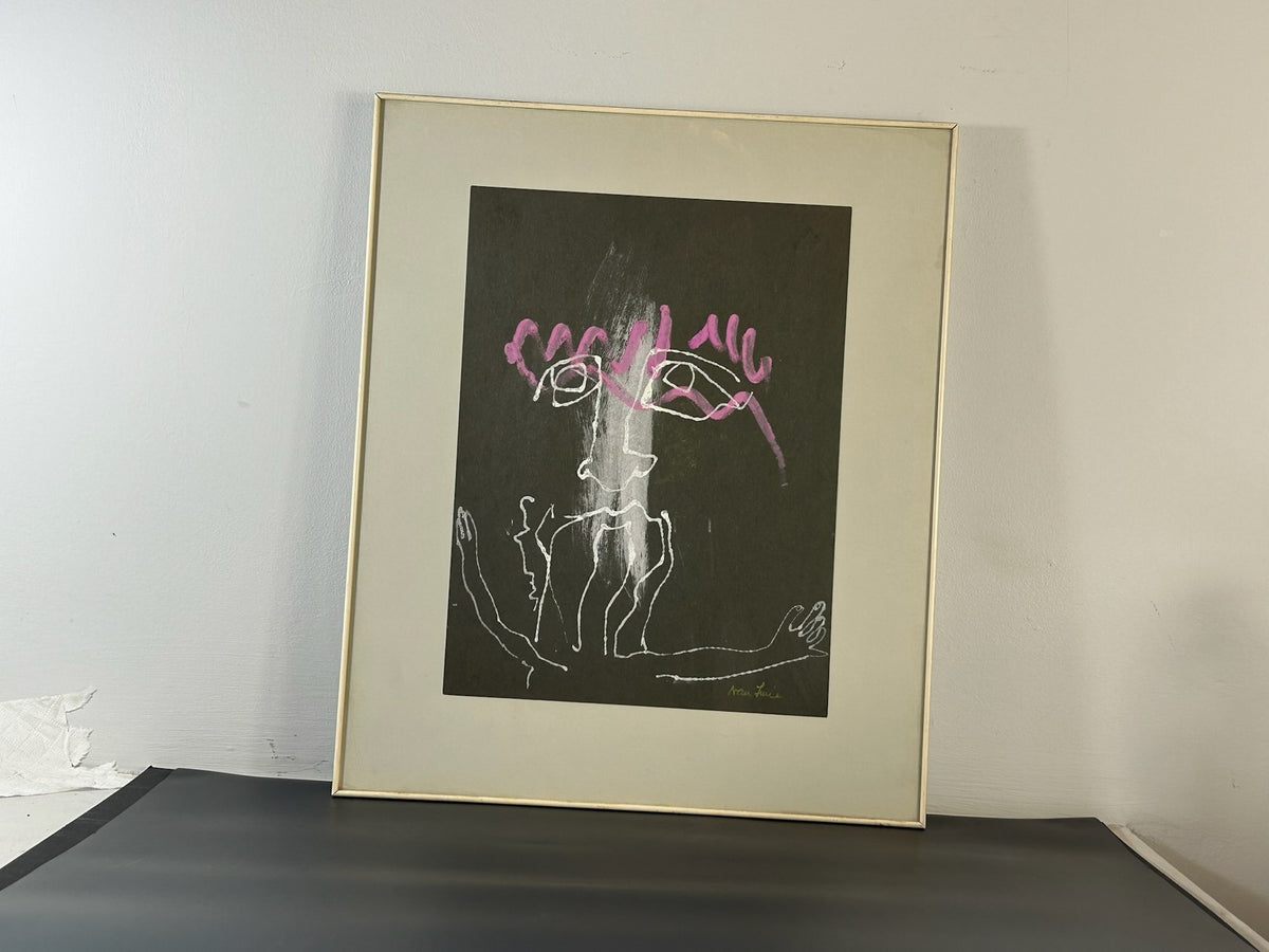 Nan Lurie Original Signed Mixed Media Figure Black Paper Pink White WPA Artist5