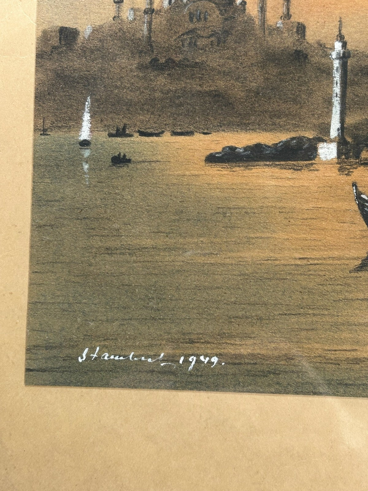 Istanbul 1949 Gouache Bosphorus Mosque Signed Russian Emigre School Stambul3