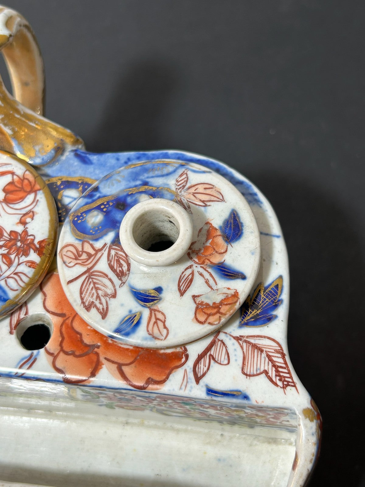 Antique Masons Patent Ironstone Imari Inkstand Desk Stand Paw Feet c1820 A/F6