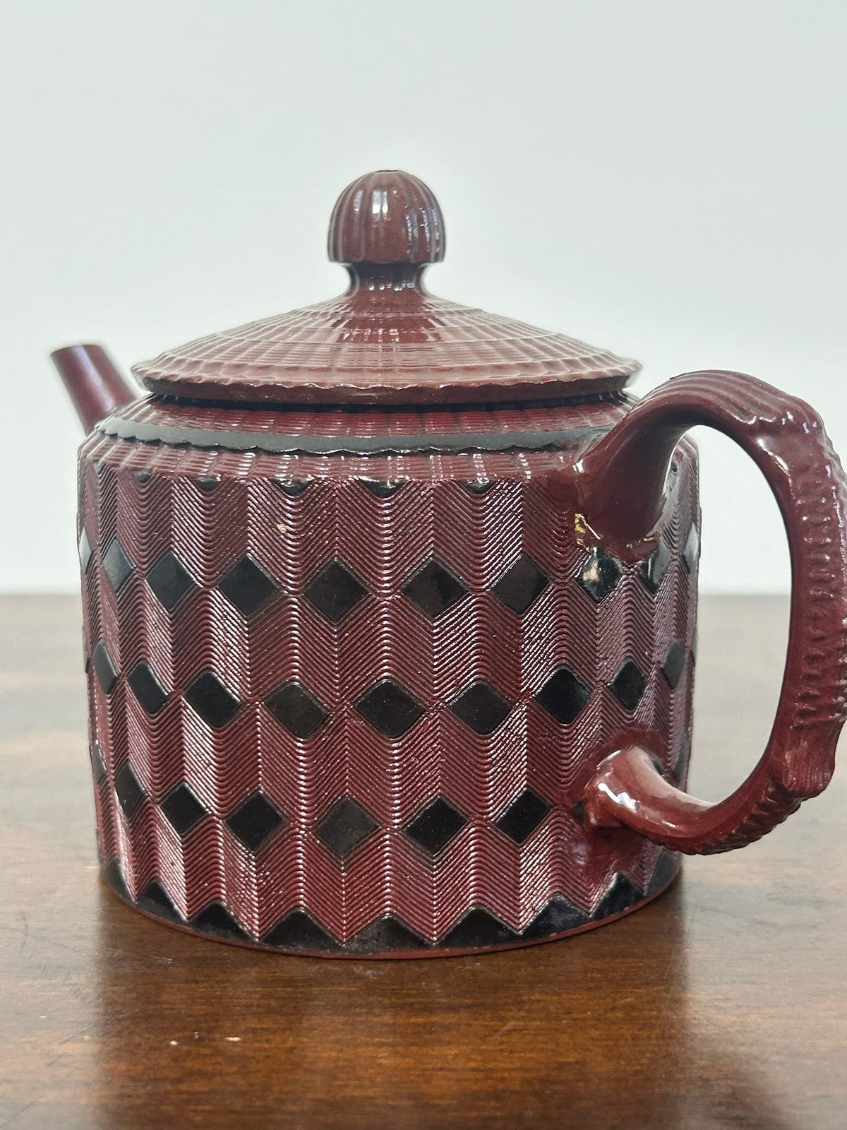 Antique Red Stoneware Teapot Engine Turned Rosso Antico Georgian Regency6