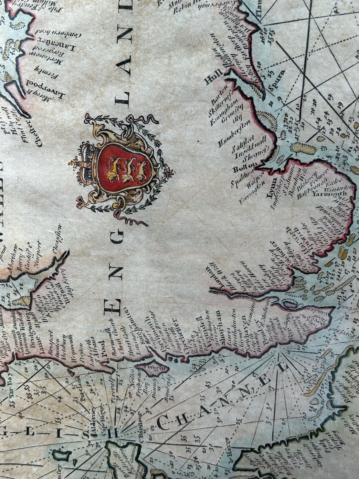 Antique Engraved Sea Chart England Scotland & Ireland Hand Coloured Framed Map5