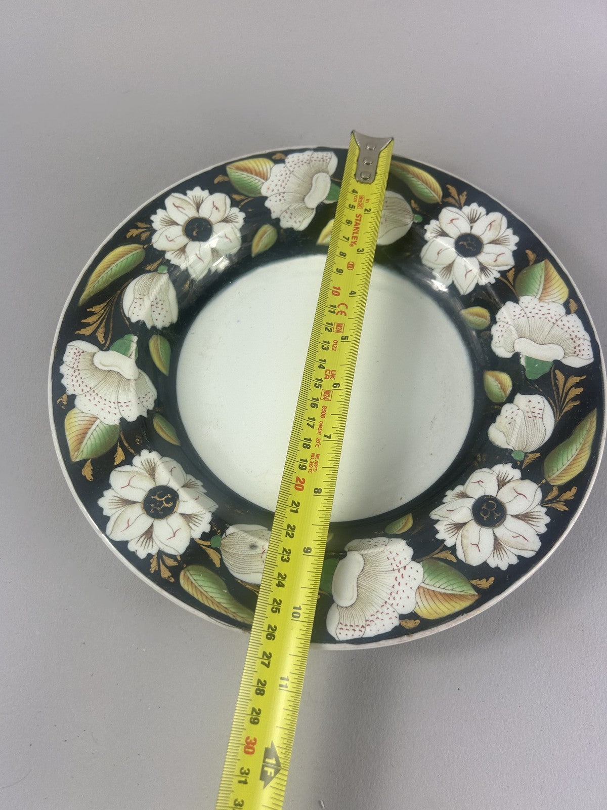 Rare Ashworth Real Ironstone China Black Ground Floral Plate 26cm