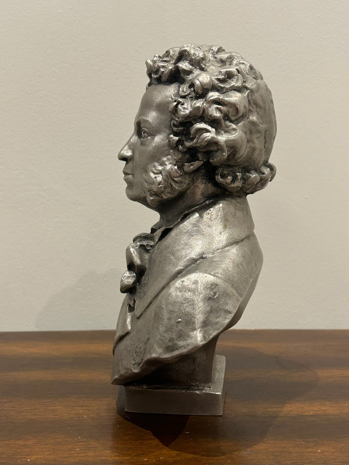 Silvered Metal Portrait Bust Alexander Pushkin Russian Poet1