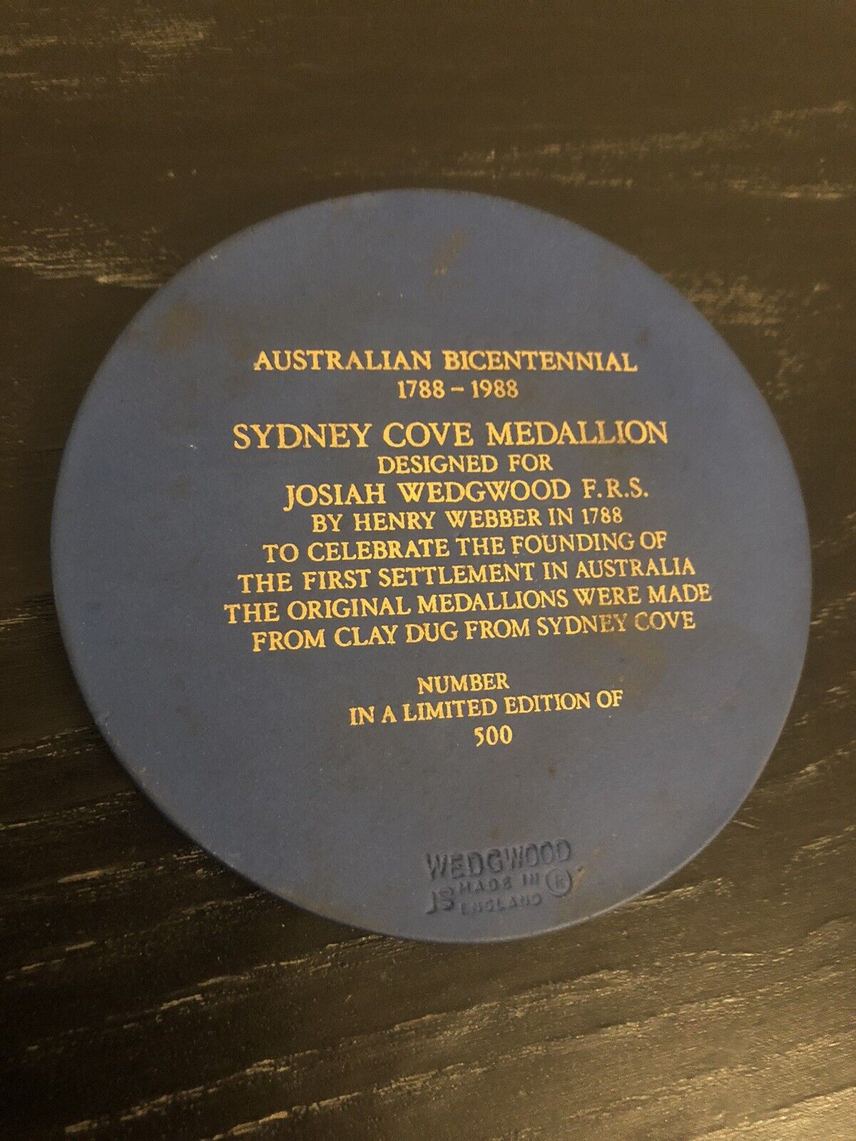 Wedgwood Australian Bicentenial - Sydney Cove Medallion LE 500