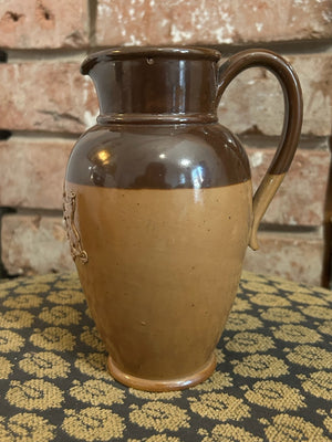 Royal Doulton Lambeth Salt Glaze Stoneware Jug Royal Arms Relief Two Tone